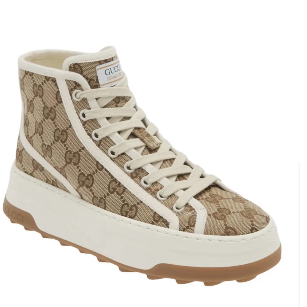 Gucci Tan GG Canvas High-Top Sneaker with Cream Trim